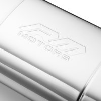 RM Motors Elliptischer Schalldämpfer E001  : Gehäuselänge 250 - 500 mm, optional mit Prägung, Einlassrohrdurchmesser 50 - 76 mm