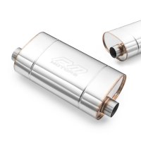 RM Motors Elliptischer Schalldämpfer E007  : Gehäuselänge 300 mm, mit Prägung, Einlassrohrdurchmesser 76 mm